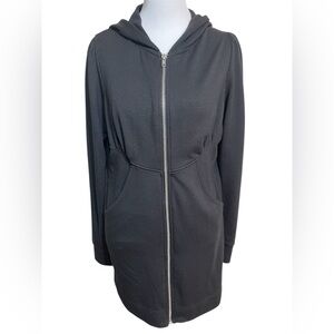 Free Society Black Long Zip Hoodie with cinched waist Large